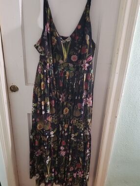 Blackmilk Black Floral Tiered Maxi Dress with Multicolor Blooms